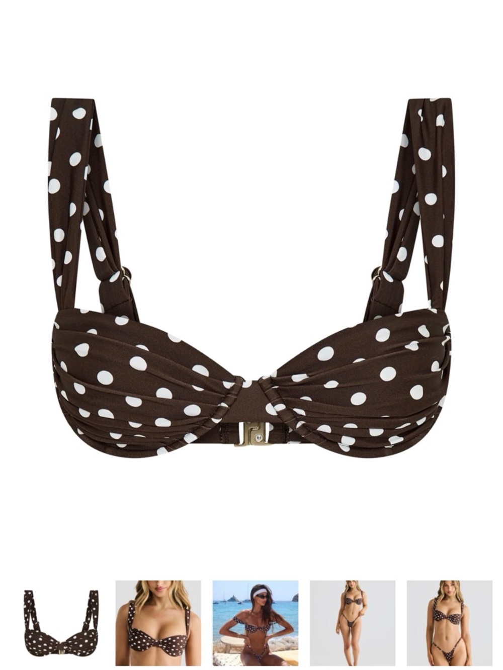 BRAND NEW NEVER WORNPolka Dot Brown Bikini Top with White Dots — Classic Support